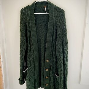 Free People Chunky Sweater Cardigan - Long / Green Size S